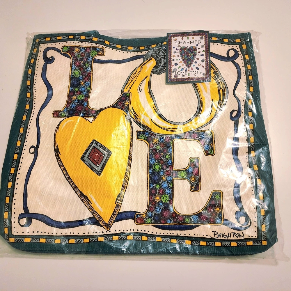 Brighton Multicolor LOVE Graphic Tote with Yellow Heart